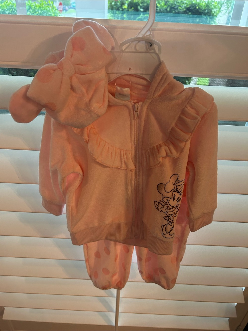 Disney Peach Pink Minnie Mouse Baby Matching Set with Headband